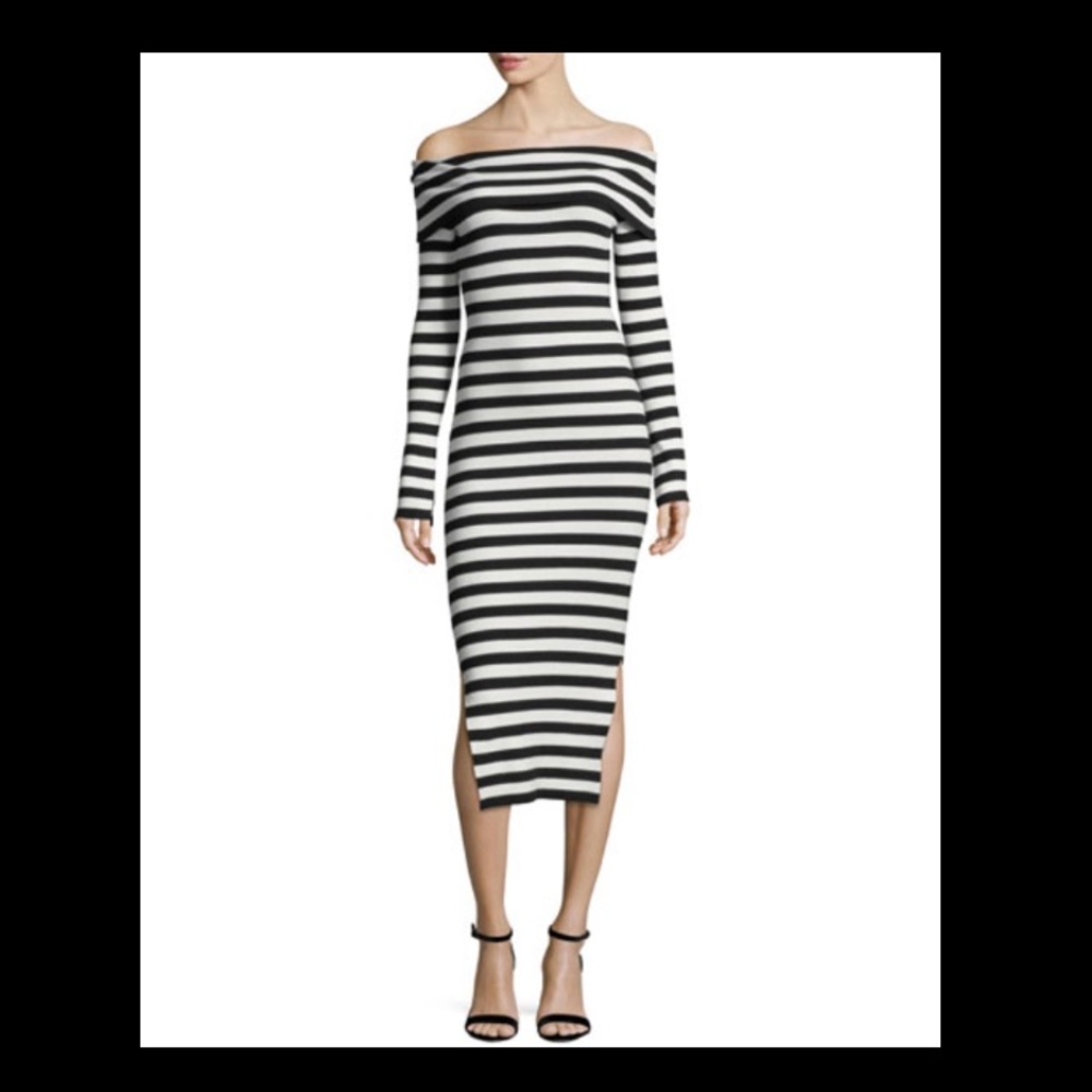 Milly Black White Off Shoulder Ribbed Dress S
